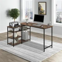 US Stock Home Office L-formad dator skrivbord, vänster eller höger inställd, vintage brun industriell stil hörn skrivbord med öppna hyllor A10 A42