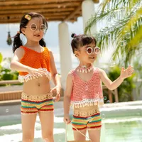 Muchachas de los juegos del bikiní del ganchillo de 2020 Dos piezas muchachas de los niños de la playa trajes de baño de las niñas Deporte Biquini traje de baño Set