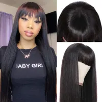 Brasilianer gerade menschliche Haarperücken mit Pony Brasilianisches reines Haar 150% Dichte Maschine machte keine Spitzenfrontperücken für schwarze Frauen Glueless