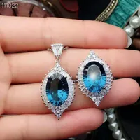 Bransoletka, kolczyki Naszyjnik Fidelity Naturalne 10 * 14mm Blue Topaz S925 Sterling Silver Fashion Fine Jewelry Sets for Women Gemstone Pierścień Pióro