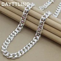 BAYTTLING 925 Silver 10MM 20/22/24 Inch Cuban Chain Necklace For Women Men Fashion Jewelry Party Birthday Gifts 220222