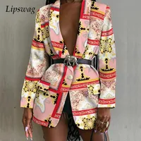 Women's Trench Coats Casual Pattern Printed Blazer Women Sexy Turn-down Collar Outerwear Tops Autumn Winter Long Sleeve Button Suits Cardiga