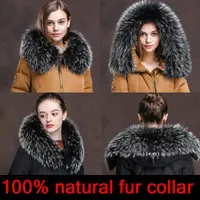 Шарфы Cllikko 100% реальный меховой воротник для парки пальто роскошный теплый натуральный енотный шарф женские большие мужские куртки