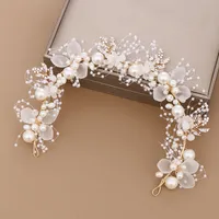 Headpieces Bridal Flower Faux Pearl Crystal Crown Wedding Pannband Kvinnor Hårband Tiara Children Hårtillbehör