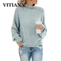 Vitiana Higido suéteres en otoño e invierno de las mujeres suéter de punto casual femenino de manga larga jersey Tops sueltos 201016