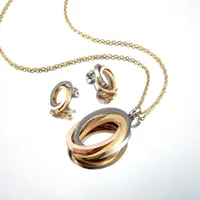 Schmuckset für Frauen Silber Gold Farbe Runde Design Halskette Ohrstecker Partei Schmuck