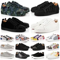 Designer low Dress shoes men Black White Camo Green Glitter Grey Rivets leather suede mens fashion spikes Office Career Wedding trainers shoe sneakers