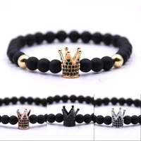 Crown Beads Bracelet Frosted Black Jewelry Wrap Chain Men Women Natural Stone Bracelets Copper Inlaid Zircon 2 8bb G2B