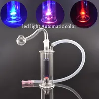 Mini Glass Oil Burner Bong Hookah Water Pipe LED light Recycler Dab Rig ash catcher Bongs with 10mm male oil burner pipes and hose
