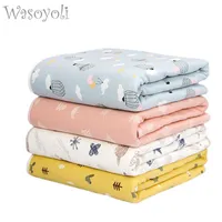1 stycke Wasoyoli Baby Quilt 90 * 120 cm Härlig färgstark tryckta barn filt utanför muslin bomull inuti 100% bomull tjejer pojkar sängkläder