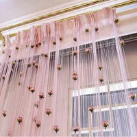 フラワーローズロマンチックな牧歌的なラインカーテンリビングルームのディバイダー弦のカーテン店の装飾220122