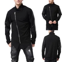 メンズジャケットメンズコートファッションソリッドカラーカラースリムフィットレザーニットセーターパッチワークジャケット