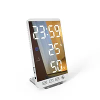 6 Inch LED Mirror Alarm Clock Touch Button Wall Digital Clock Time Temperature Humidity Display USB Output Port Table Clocka50 a10