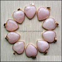 Rose Quartzs Crystal Halsband Natursten Golden Side Heart Pendants Fashion Beads 20mm för DIY Smycken Making Gemstones Drop Delivery 202