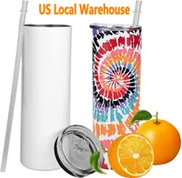US Stock Sublimation Tumblers 20 Oz Stainless Steel Straight Blank Mugs White Tumbler with Lid and Straw for Heat Transfer DIY Gift Coffee Mug