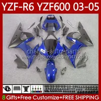 Kit de corpo para Yamaha YZF-R6 YZF600 YZF R6 600cc 2003-2005 Cowling 95No.216 YZF R 6 YZFR6 03 04 05 Bodywork Metálico Azul YZF-600 600 CC 2003 2004 2005