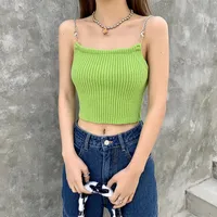 Women's Tanks & Camis Spring Green Fashion Tank Top Women Knitting Sleeveless Backless Sexy Slim Clothing Y2K Lady Solid Crop 2022
