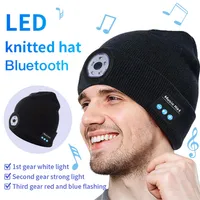 5.0 Bluetooth chapéu de malha noite ao ar livre noite correndo chapéus de música LED tampa de luz multi-ponto conexão estéreo Bluetooth boné para música de chamada