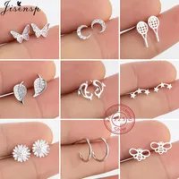 Stud Multiple 925 Sterling Silver Earrings For Women Girls Fashion Small Dolphin Bee Moon Earings Sterling-silver-jewelry Accessories