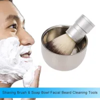 Escova de barbear masculina com tigela de sabão Creme caneca barbeiro salão de barba facial Ferramentas de limpeza de barba