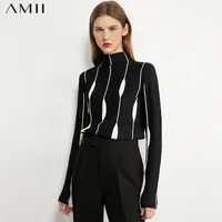 AMII Minimalisme Automne Automne Hiver Pull Femme Fashion Art Jacquard Slim Fit Turtleneck Pull Causal Femme Tops 12070391 201031