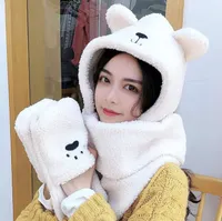 따뜻한 봉제 달콤한 곰 원피스 여성 겨울 모자 여성 후드 모자 스카프와 gloves1