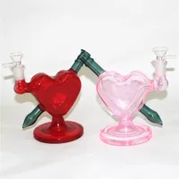 6 Zoll Liebe Herz Form Bong Huka Rosa Glas Wasserleitung DAB-Rigs mit 14-mm-Gelenkglasschüsseln für Raucheröl-Rigg