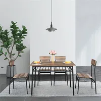 EUA estoque retangular desmontagem e montagem P2 placa de ferro compartimento 1 mesa 4 cadeiras mesa de jantar e cadeira conjunto natural a23