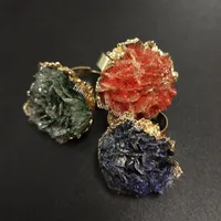 50Pcs Irregular Mixed Random Color Natural Desert Rose Selenite Rock Gemstone Rings Gold Plated Gypsum Love Stone Sand Rose Crystal Ring