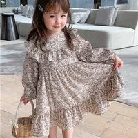 Fall Flower Girls Dresses Korean Fashion Long Sleeve Princess Dress Cute Little Children Costume Vestidos Spring 220119