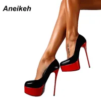 Aneikeh 봄 여성 섹시한 16cm 극단적 인 하이힐 플랫폼 숙녀 펌프 스틸 레토 여성 신발 슬립 크기 34 - 40 258-90 LJ200925