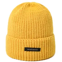 Neue Unisex Winter-Mützen Hut Gerippte Strick Cuffed Kurz Acryl Melon Cap Marke Hut Lässige Solid Color Skullcap Adult Beanie