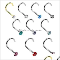 Nose Rings & Studs Body Jewelry Rock Fashion Stainless Steel Colored Crystal Zircon Hooks Bar Pin Piercing For Women Party Drop Delivery 202
