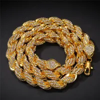9mm 18-24inch Trendy Mens Bling Chains Gold Plated Bling Rhinestone Twisted Rope Chain Necklace Bracelet for Men Women Hip Hop Chains