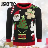 Мужские свитера Ursporttech уродливый Рождественский свитер Мужчины пуловер Slim Fit Jumper трикотаж теплый осень Санта повседневная одежда