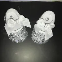 Todos los Rhinestone transparentes Cubiertos DIY Hecho a mano First Walker, Bling Sparkle Boft White Bow Baby Show Showes Showes Shoes