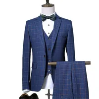 Blazers Pants Vest Sets   2022 Spring Autumn Fashion Suits   Men's Casual Business Plaid 3 Piece Suit Jacket Coat Trousers 220125