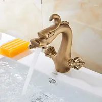 Havza muslukları pirinç ejderha tarzı banyo lavabo musluk çift kollu güverte montaj banyo washbasin sıcak soğuk mikser musluk wc taps1