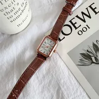 Ulzzang бренд женская мода часы простой номер циферблат прямоугольник женщины часы коричневые старинные кожаные женские наручные часы часов 220125