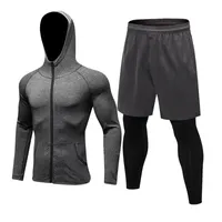 2 stks Tracksuit Mens Sports Suits Fitness Gym Kleding Lopende Sportkleding Voor Heren Fake Tight Pants Compression Shirt Rashgard Kit 201116