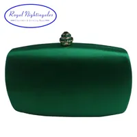 Elegante caja de hard seda del embrague satinado verde oscuro bolsas de noche para zapatos a juego y para mujer boda fiesta de fiesta 220119