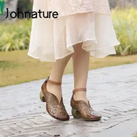 Sandals Johnature 2021 Piattaforma primaverile Donna donna vera fibbia in pelle con tacchi alti sandali da donna superficiale1