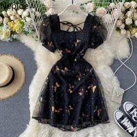 Casual Dresses Neploe Elegant Dress Women 2021 Summer Robe Black Butterfly Sequin Sweet Girls Puff Short Sleeve Slim Fit Gauze Vestidos