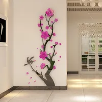 Stile cinese Adesivi murali 3D Plum Blossom Flowers Adesivi Decorazioni per la casa Soggiorno Sala da pranzo Dinning Decor Decor Decalcomanie Acrilico LJ201128