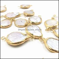 Connectors Jewelry Findings & Components Gold Plated Mother Of Pearl Shell Pendant Connectors, Double Bails Connector Shells Charms Drop Del