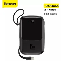 BASEUS 전원 은행 10000mAH 내장형 C 케이블 3A 15W PowerBank 전화 충전기 디지털 디스플레이 Poverbank 미니 휴대용 충전기