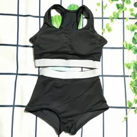 Sexy split b swimsuit sólido cor preta biquini conjunto esportes swimwears de cintura alta senhoras terno banho verão sling natação