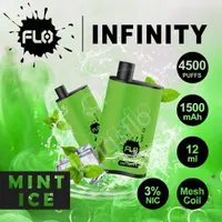 Flo Infinity 일회용 vape 포드 장치 4500 퍼프 12ml 1500mAh 충전식 퍼프 포드 ecigs 실버 골판지 포장