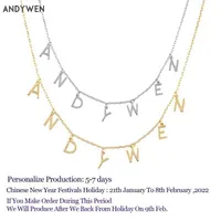 NXY Pendant Necklace Andywen 925 Sterling Silver Gold Plain Letter Initial Alphabet Personalize Name Long Chain Charm 201 Wedding 0127