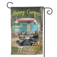 Happy Camper Bear Garden Flag Outdoors 12.5 "x 18" Small Holiday Yard Flaggor - Dubbelsidig design för alla årstider och helgdagar